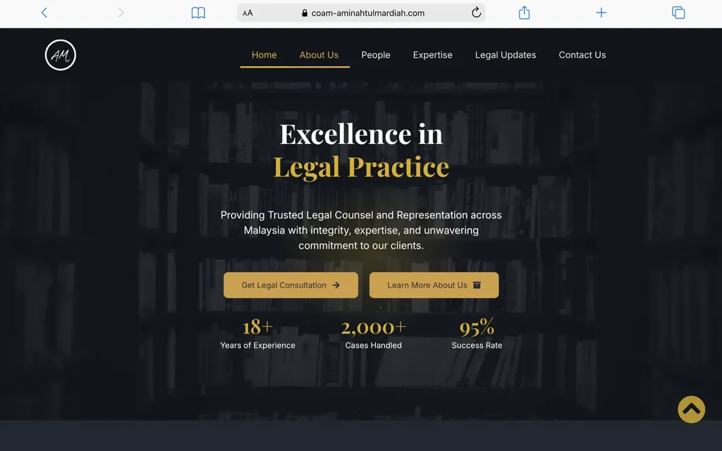 COAM Aminahtul Mardiah website homepage, law firm website designed by Shiok Digital