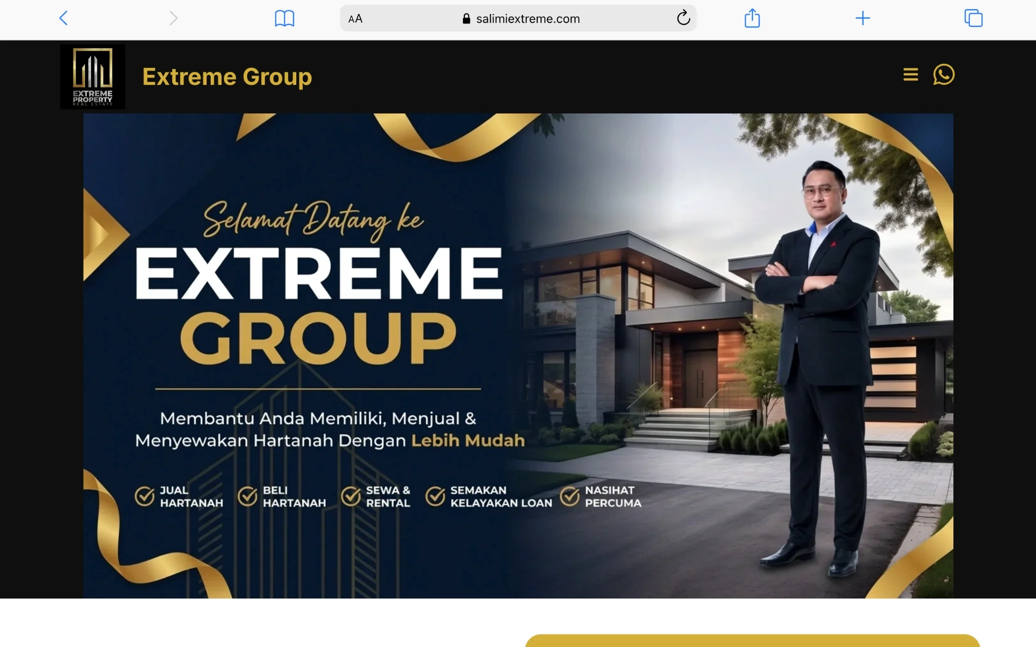 Extreme Group real estate agent landing page, a one-page website built to get WhatsApp enquiries