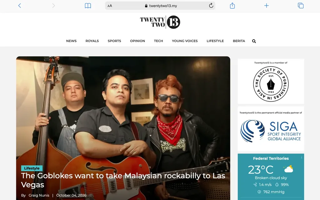Twentytwo13 website homepage, news portal designed by Shiok Digital